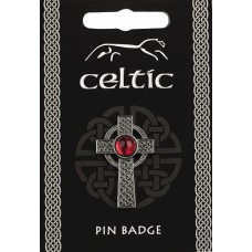 Celtic Interlaced Cross Gem Pin Badge - Pewter