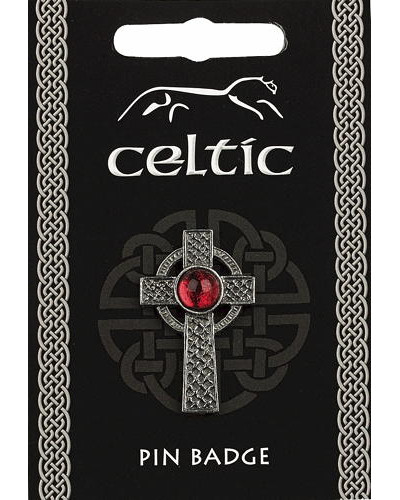 Celtic Interlaced Cross Gem Pin Badge - Pewter