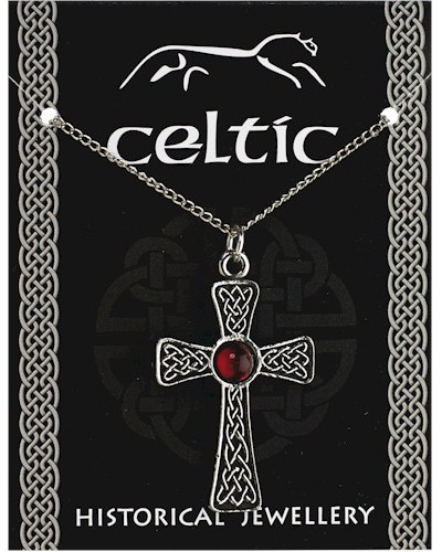 Celtic Gem Cross Pendant - Pewter