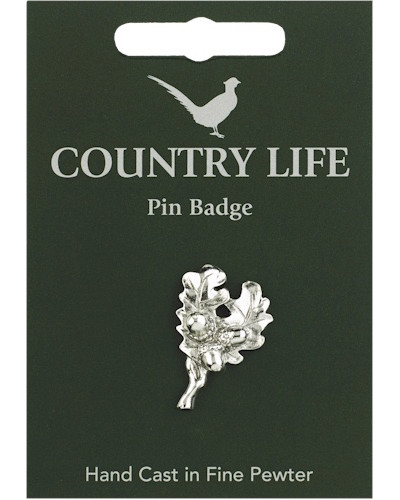 Country Life Acorn Leaf Pin Badge - Pewter