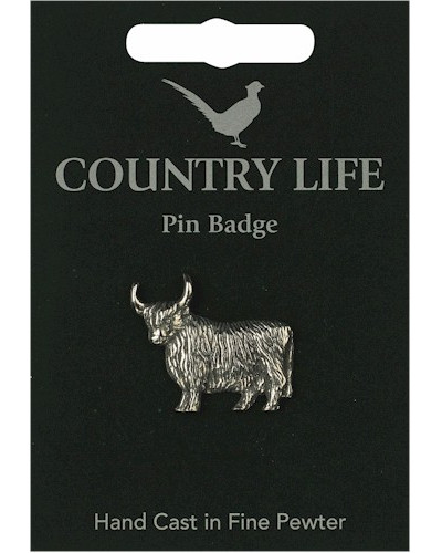 Country Life Highland Cow Pin Badge - Pewter