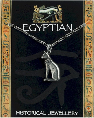 Egyptian Cat Pendant on Chain - Pewter
