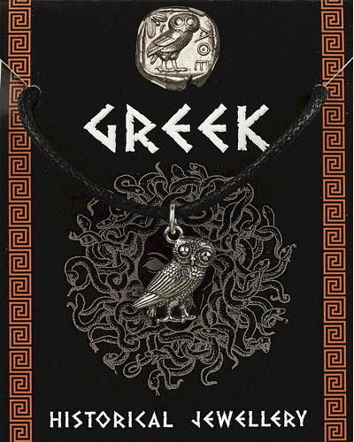 Greek Owl Pendant - Pewter