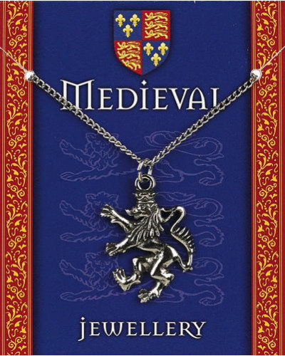 Heraldic Lion Pendant on Chain - Pewter