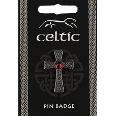 Celtic Gem Cross Pin Badge - Pewter