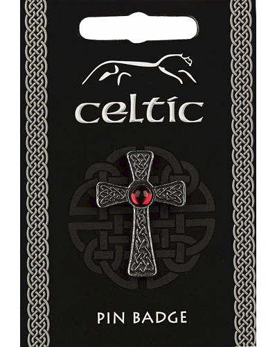 Celtic Gem Cross Pin Badge - Pewter