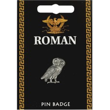 Large Roman Owl Pin Badge - Pewter