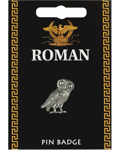 Large Roman Owl Pin Badge - Pewter