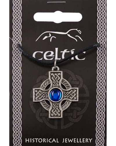 Interlaced Cross Circle Gem Pendant - Pewter