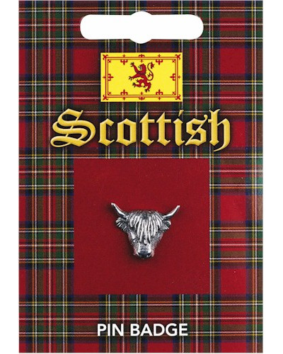 Highland Cow Head Pin Badge - Pewter